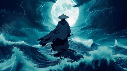 Samurai Moonlit Ocean Download Live Wallpaper