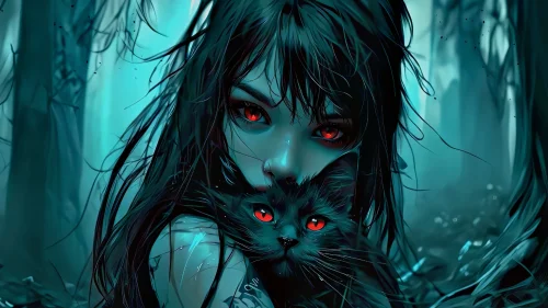 Mystic Enchantress & Her Black Cat Download Live Wallpaper