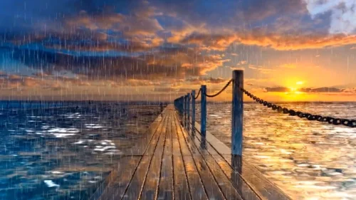 Tranquil Rain on the Pier Download Live Wallpaper