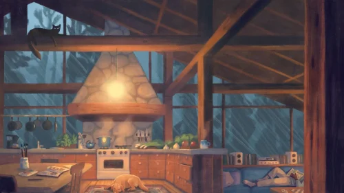 Rainy Evening in a Cozy Cabin Download Live Wallpaper