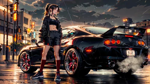 Street Racer Girl & Toyota Supra Download Live Wallpaper