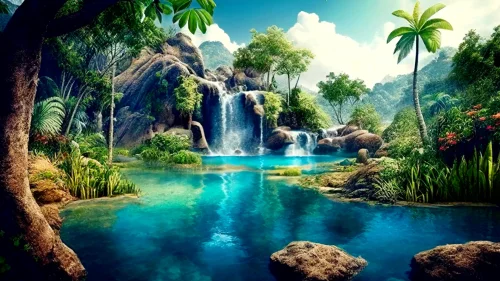 Tropical Paradise Waterfall Download Live Wallpaper