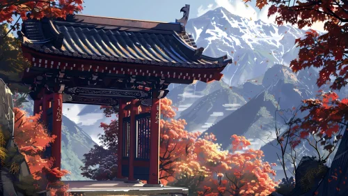 Tranquil Temple Gate – Autumn Mountains Download Live Wallpaper