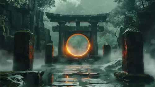 Shinto Mondtor Herunterladen Animiertes Hintergrundbild