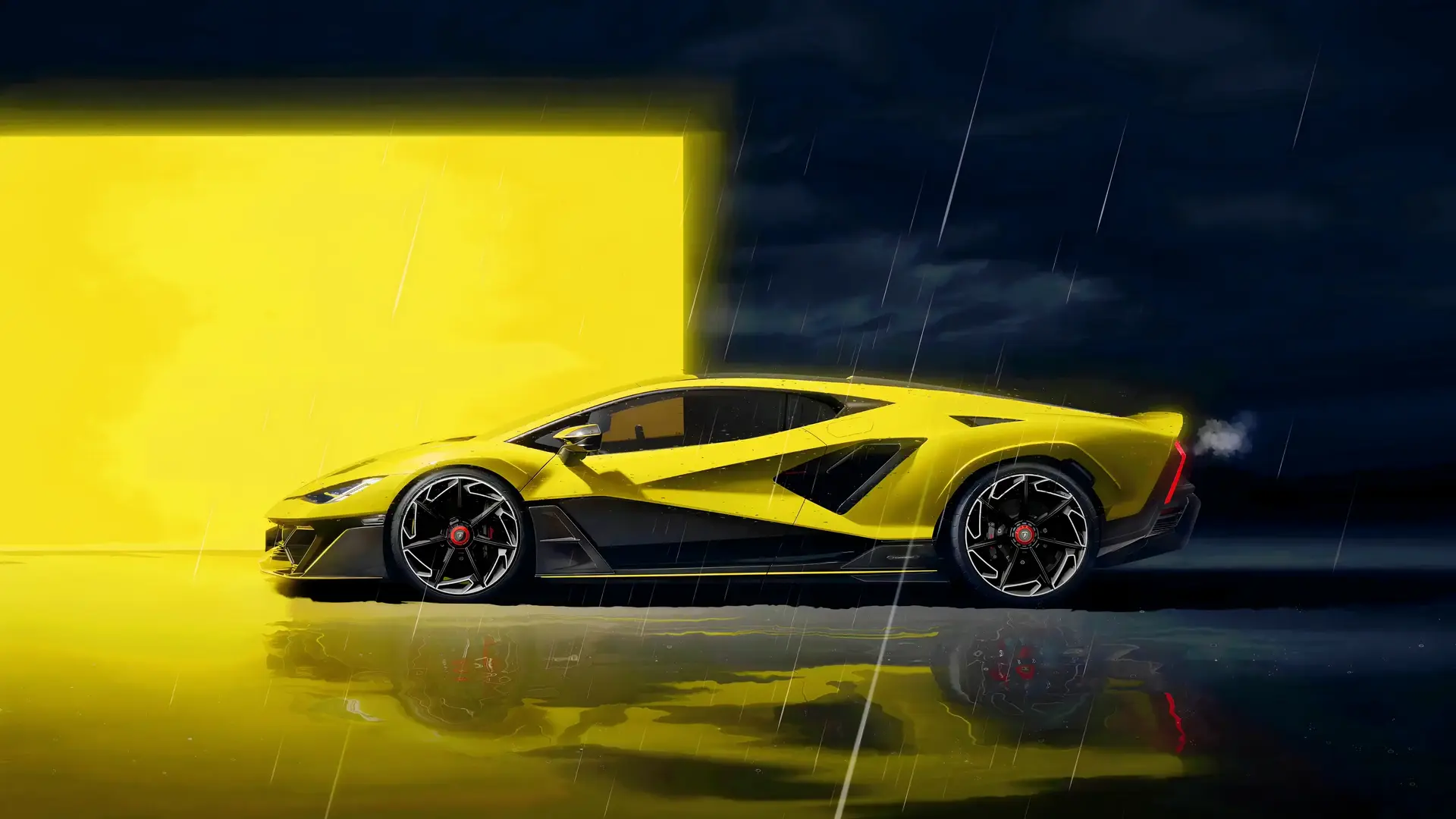 Yellow Supercar in the Rain live wallpaper for desktop