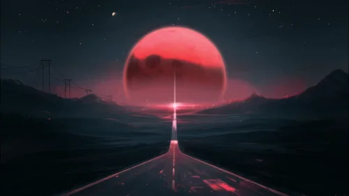 Red Moon Over the Night Road live wallpaper for desktop