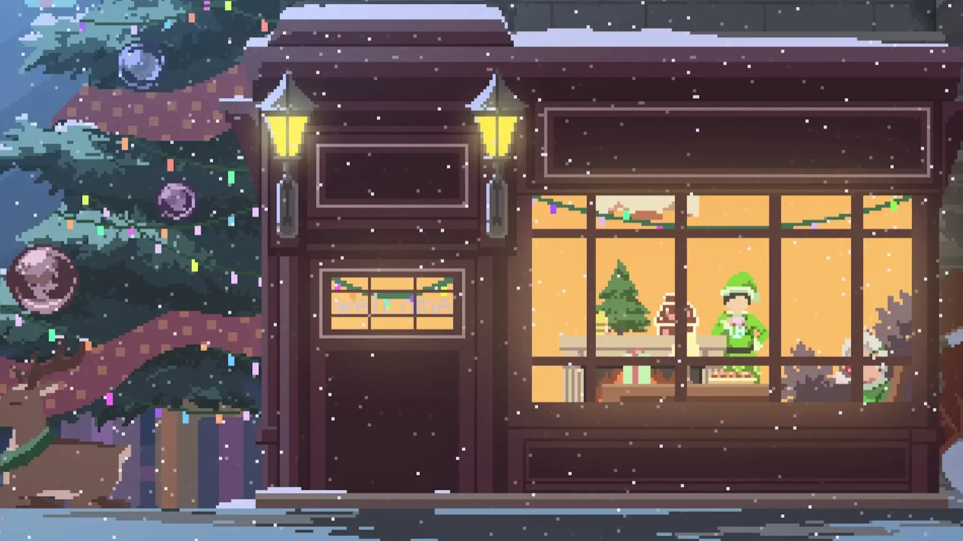 Pixel Christmas Café live wallpaper for desktop