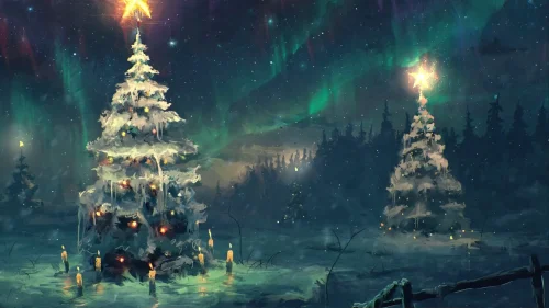 Frosted Pines of the Aurora Download Live Wallpaper