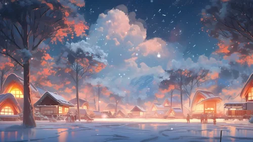 Winter Village Sunset Download Live Wallpaper