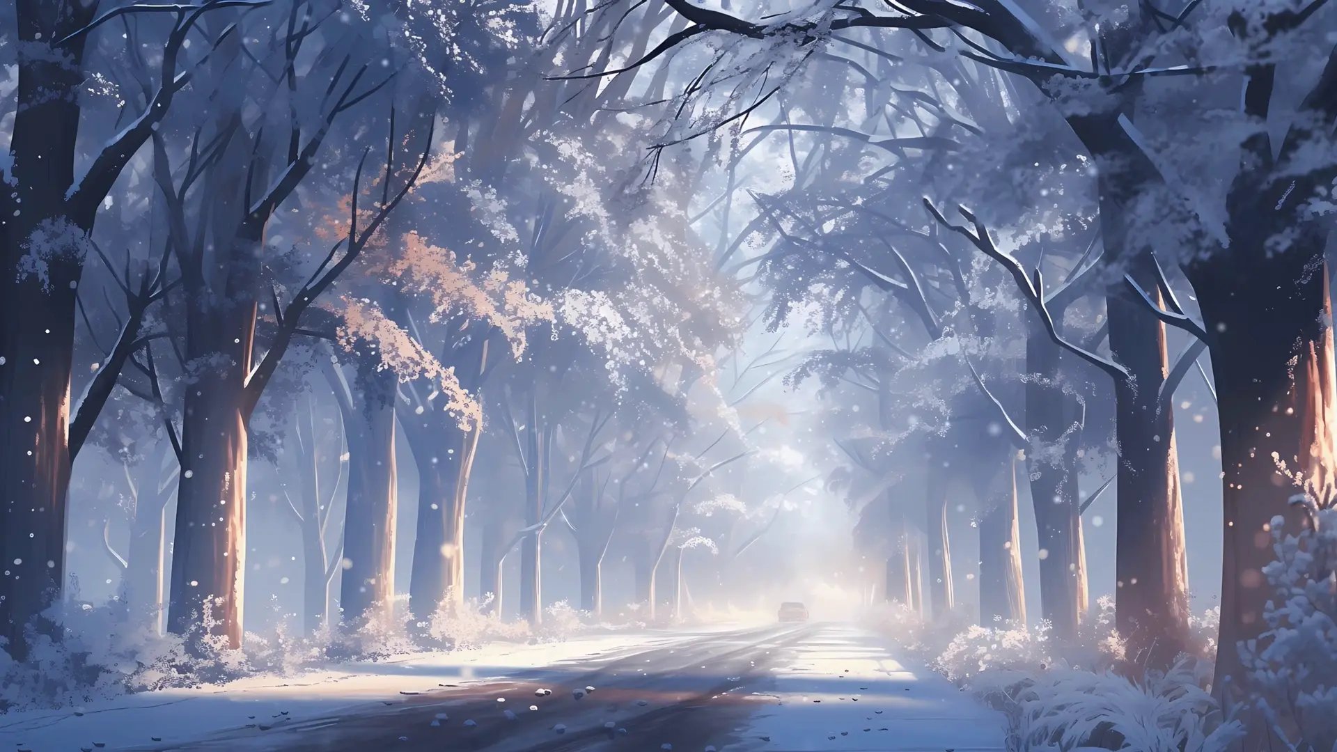 Snowy Forest Road live wallpaper for desktop