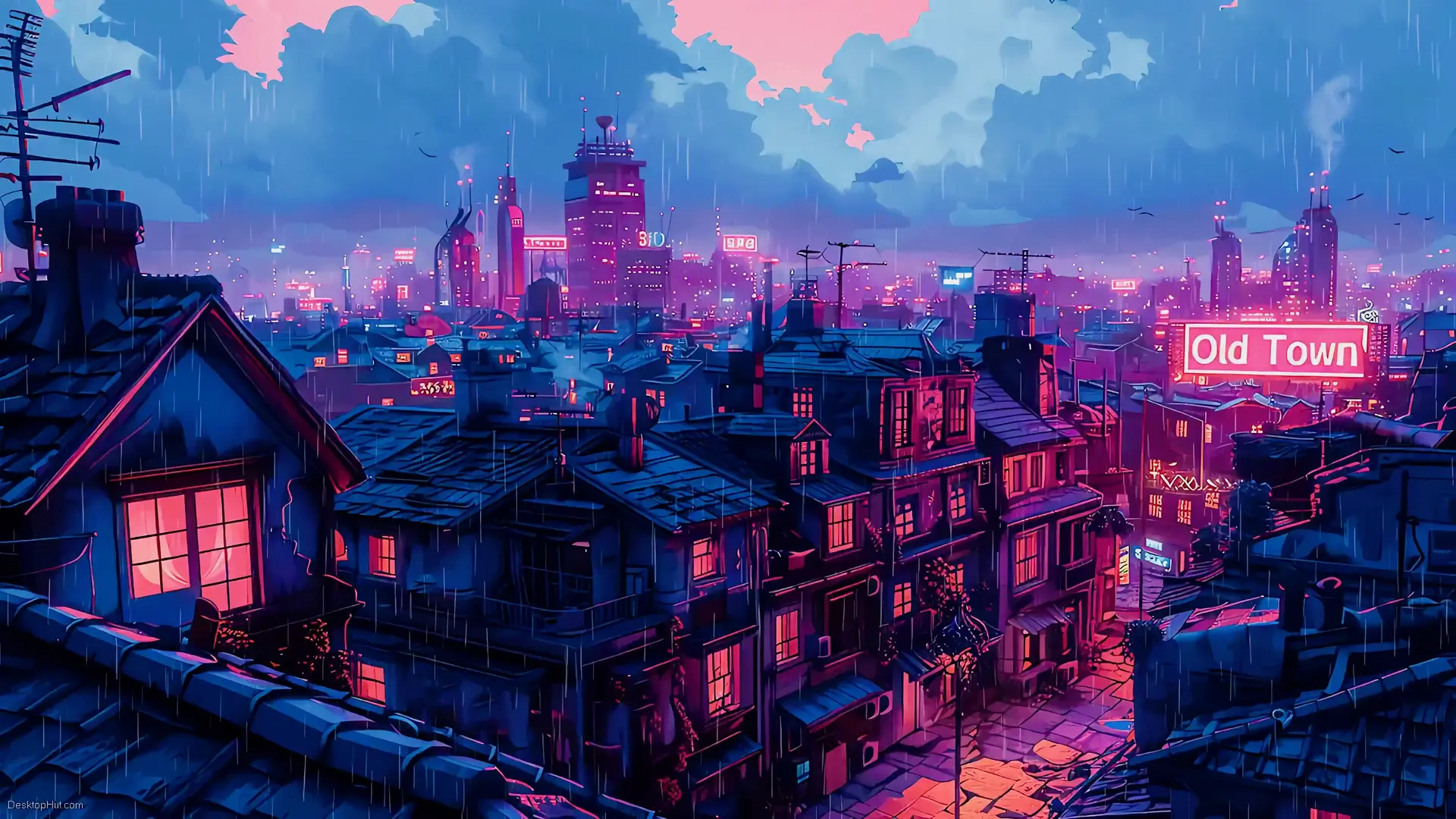 Old Town Rain live wallpaper for desktop