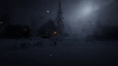 Snowy Cabin Night