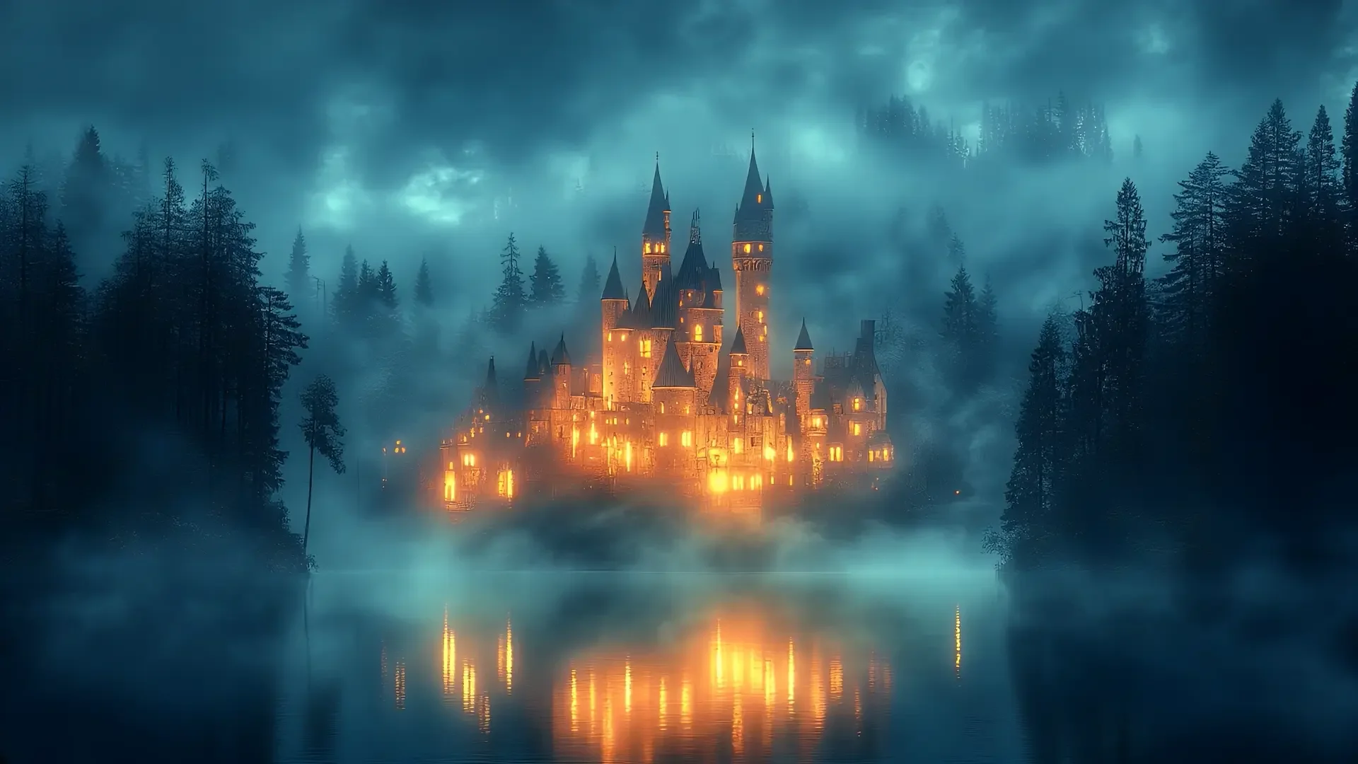 Mystical Castle in the Fog live wallpaper for desktop