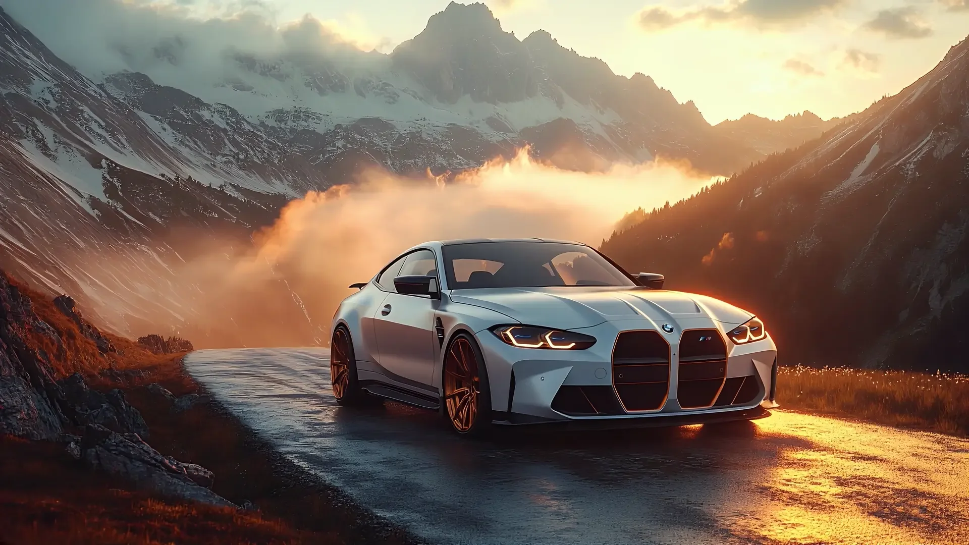 BMW M4 Mountain Sunrise live wallpaper for desktop