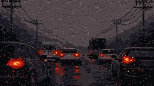 Rainy City Pixel live wallpaper for desktop