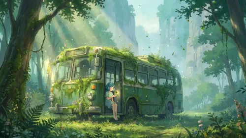 Abandoned Forest Bus live wallpaper for desktop