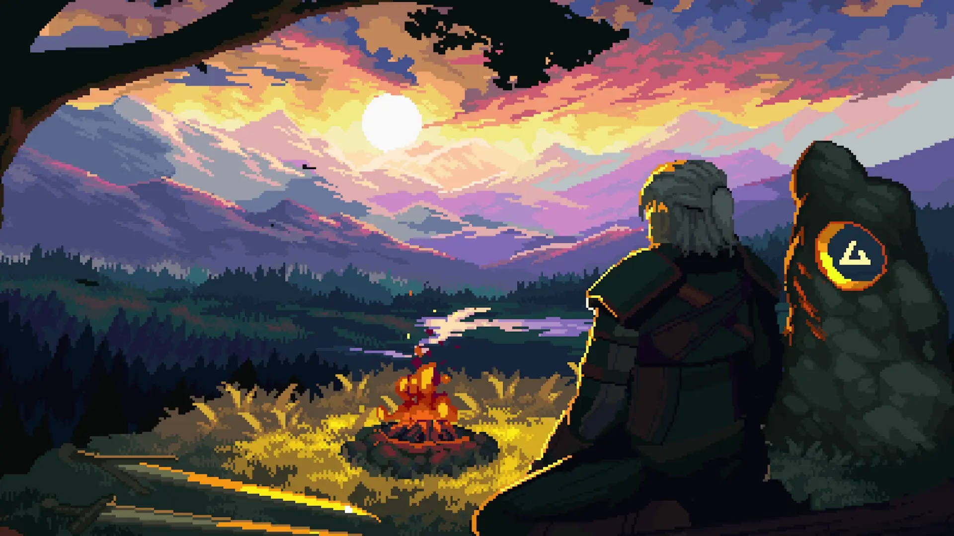 The Witcher 3 Pixel Sunset live wallpaper for desktop