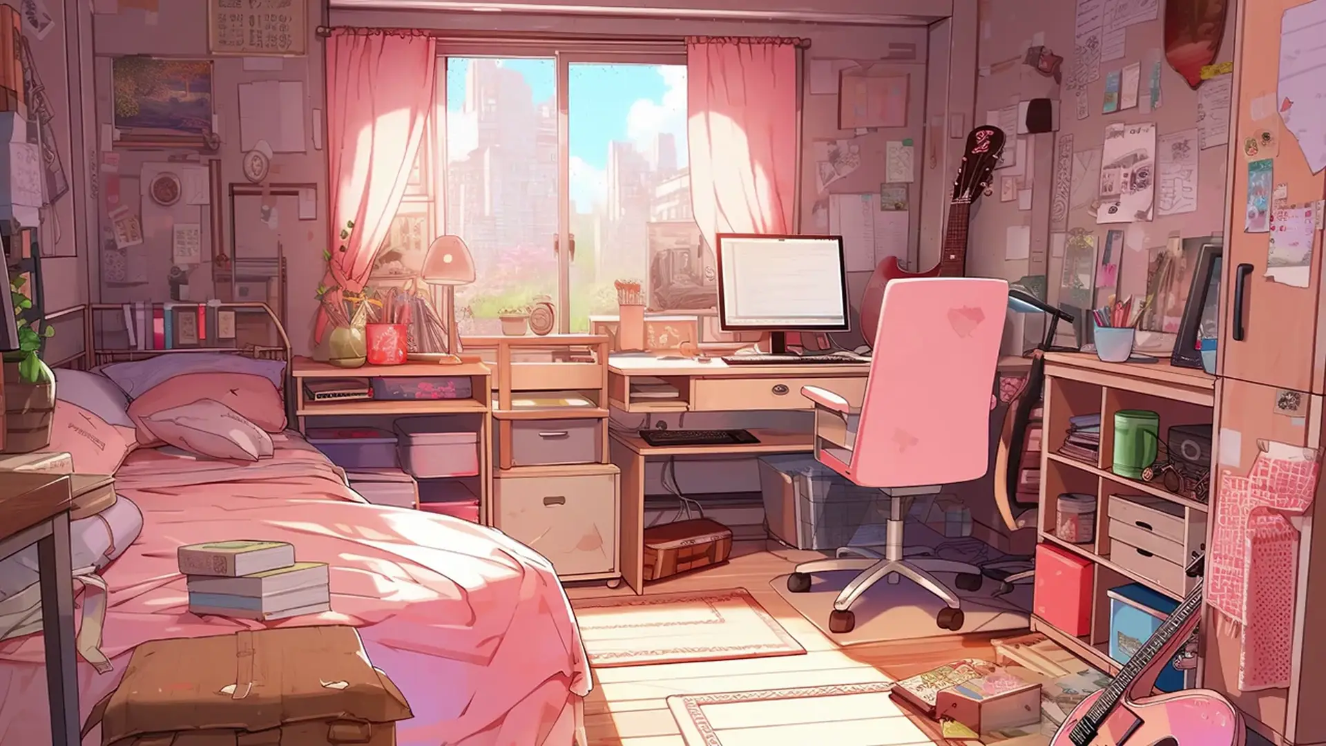 Cozy Pink Study Room live wallpaper for desktop