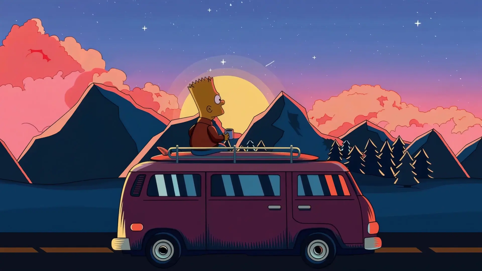 Bart’s Sunset Road Trip live wallpaper for desktop