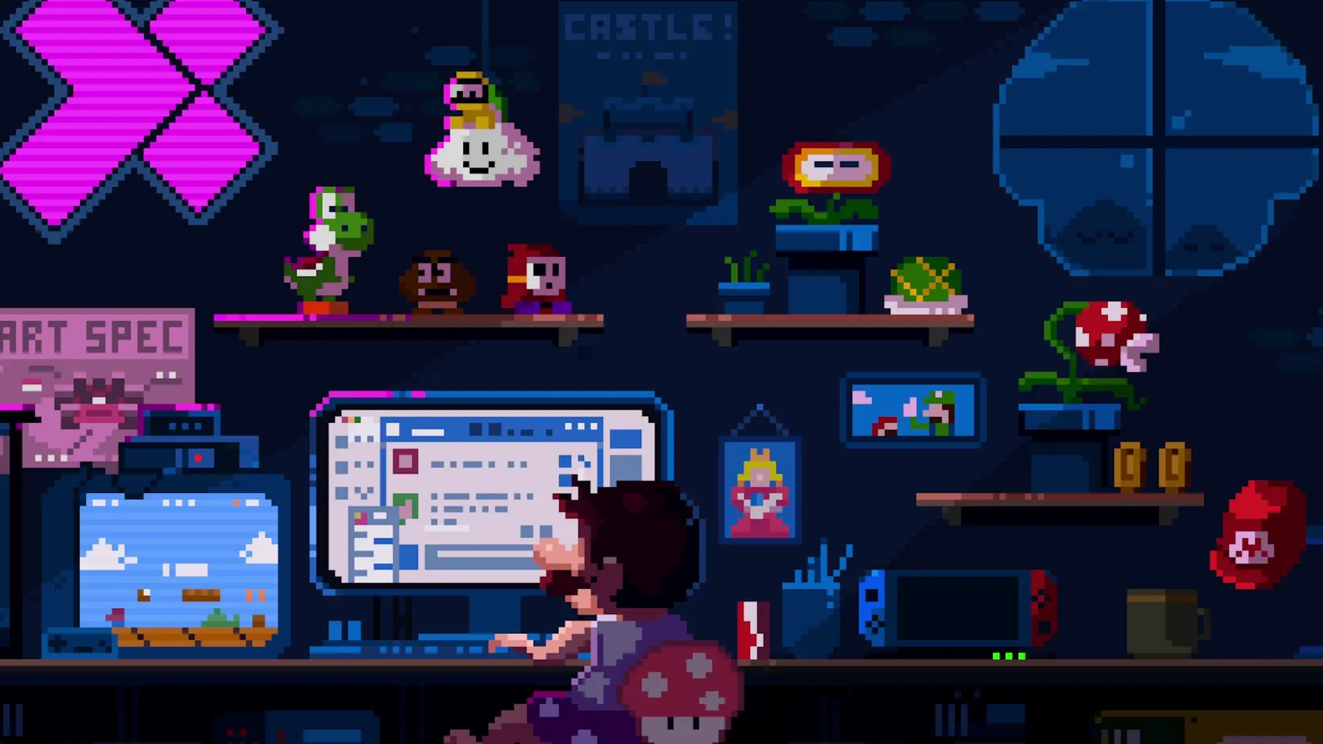 Super Mario Retro Gamer Room live wallpaper for desktop