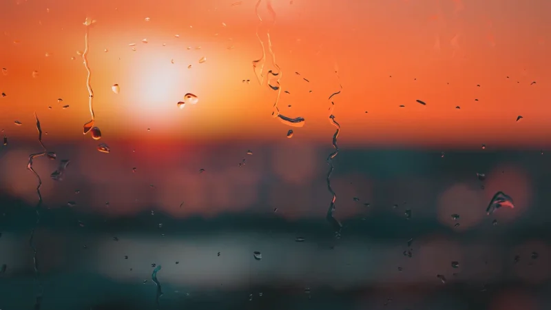 Rain on Glass at Sunset