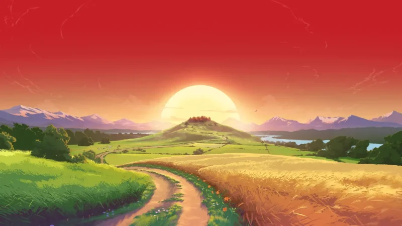 Golden Sunset Valley Landscape