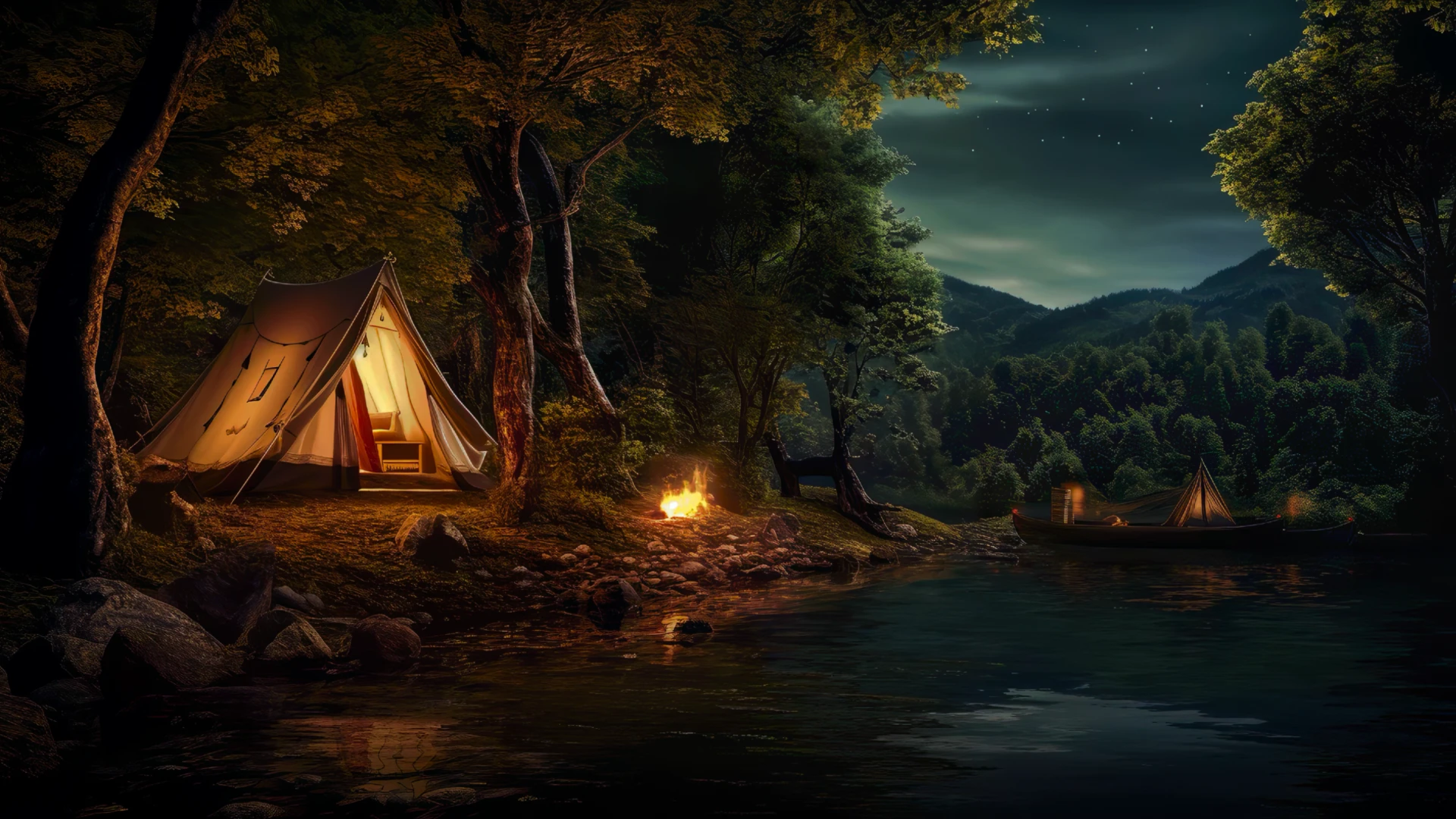 Night Forest Camping live wallpaper for desktop