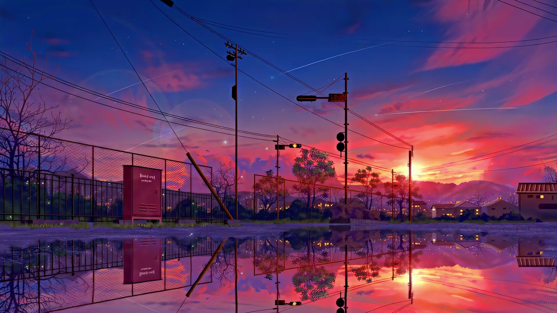 Sunset Street Comet Rain live wallpaper for desktop