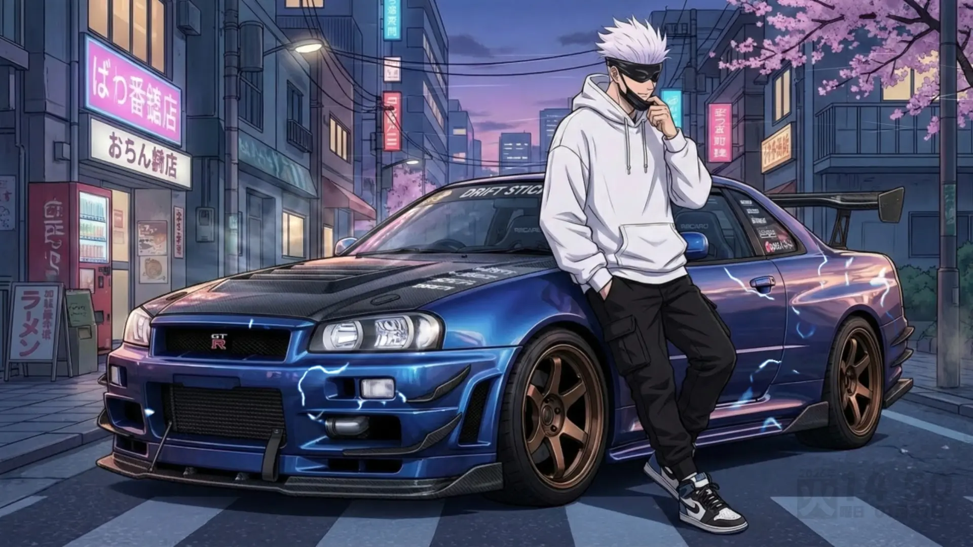 Gojo & Nissan Skyline GT-R R34 live wallpaper for desktop
