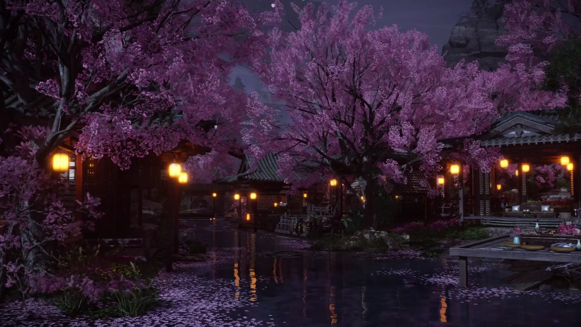 Midnight Blossom Village live wallpaper for desktop