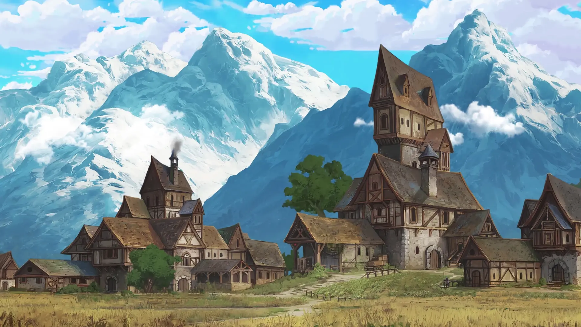 Anime Fantasy Mountain Village live wallpaper for desktop