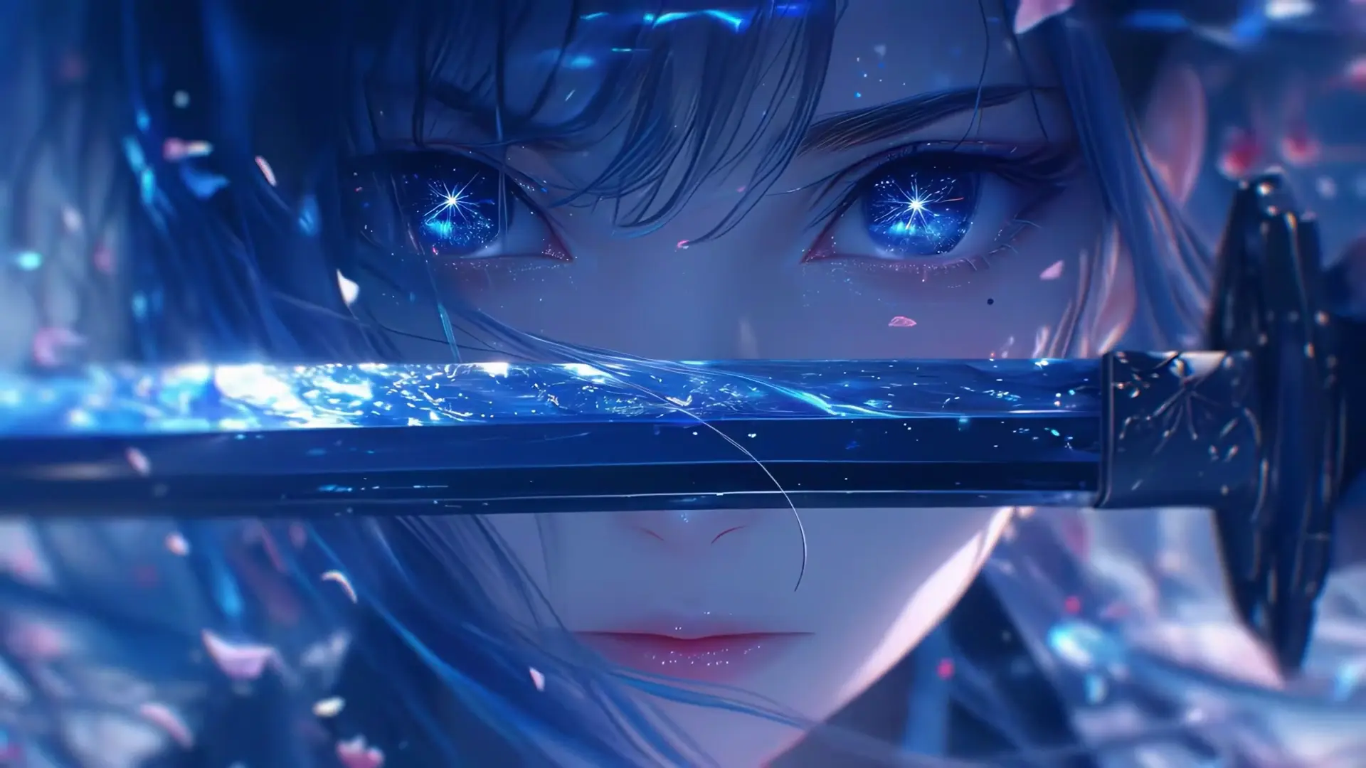 Anime Girl Sword Reflection live wallpaper for desktop