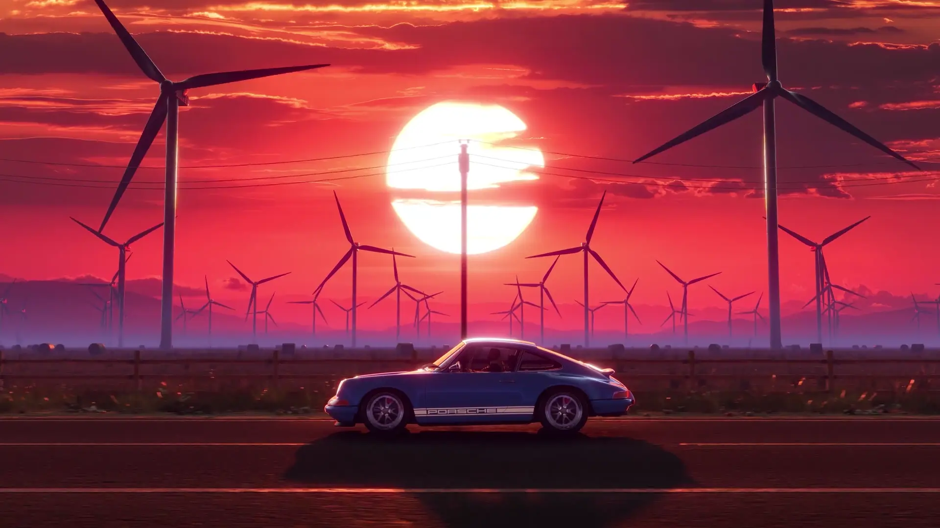 Sunset Drive through Windmills live wallpaper for desktop