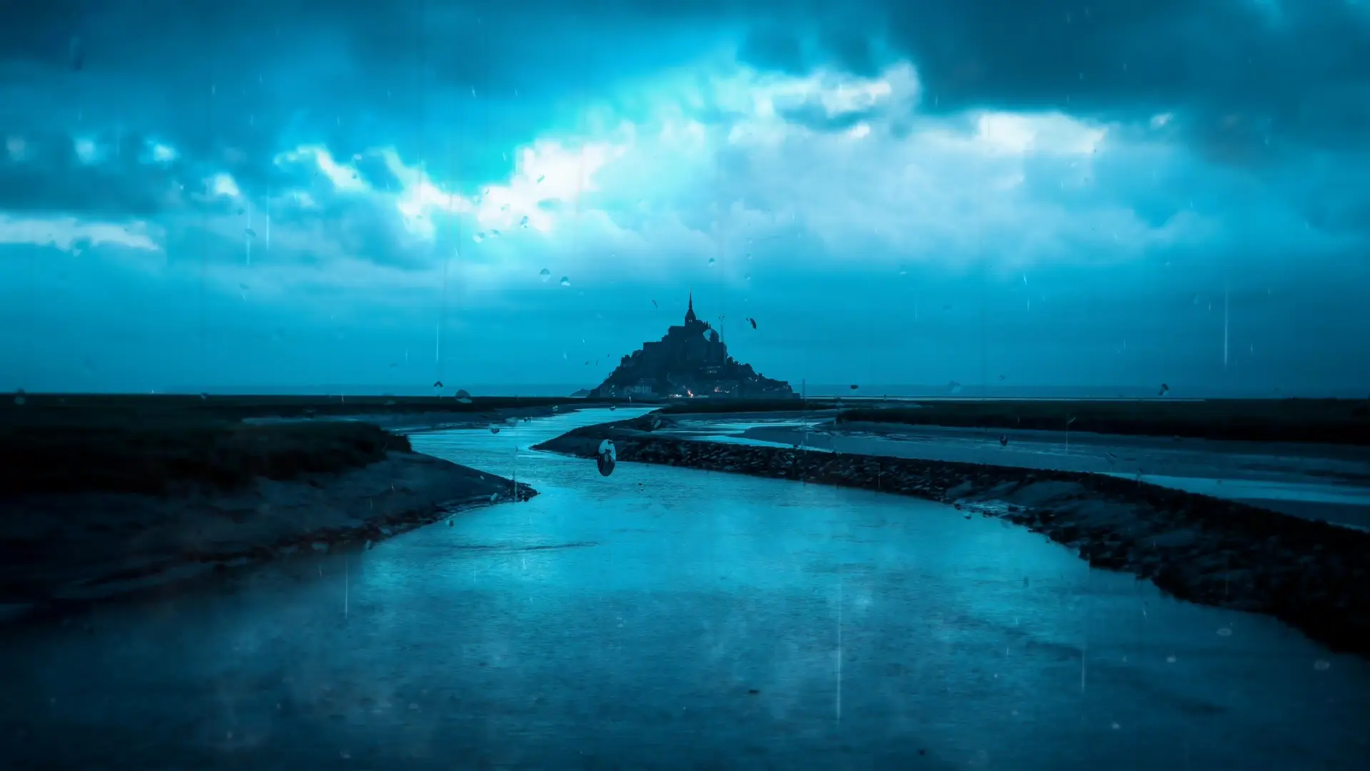Rainy Path to Mont Saint-Michel live wallpaper for desktop