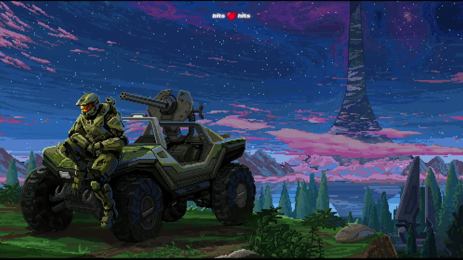 Halo Pixel Art Warthog Night Sky live wallpaper for desktop