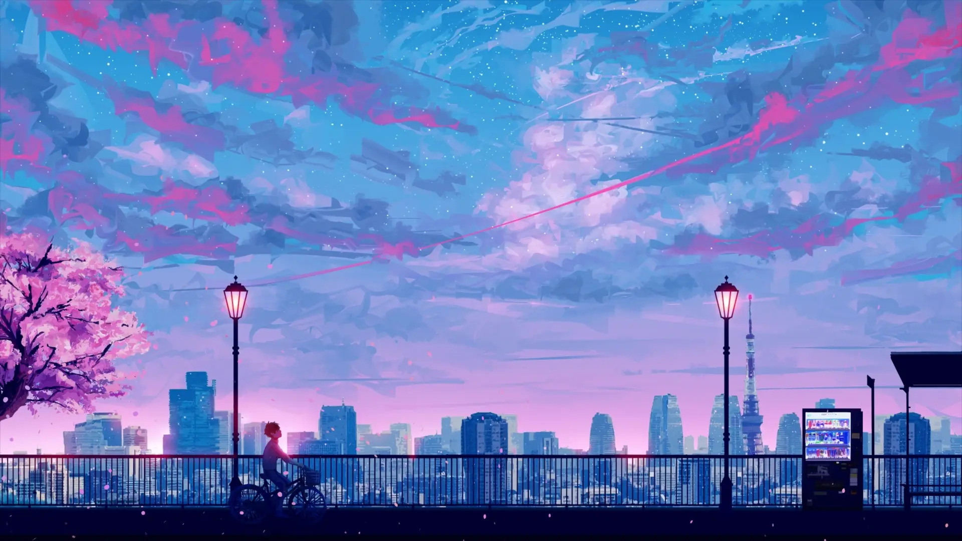 Purple Sky City Ride live wallpaper for desktop
