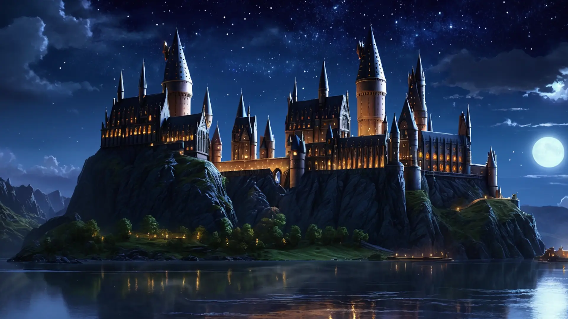Hogwarts Under Moonlight live wallpaper for desktop
