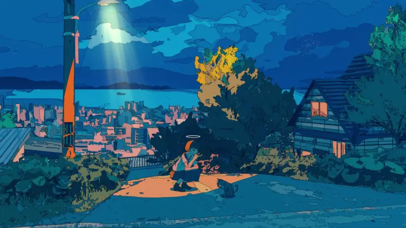 Midnight Lofi Girl and Cat