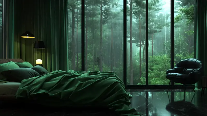 Rainy Forest Bedroom View