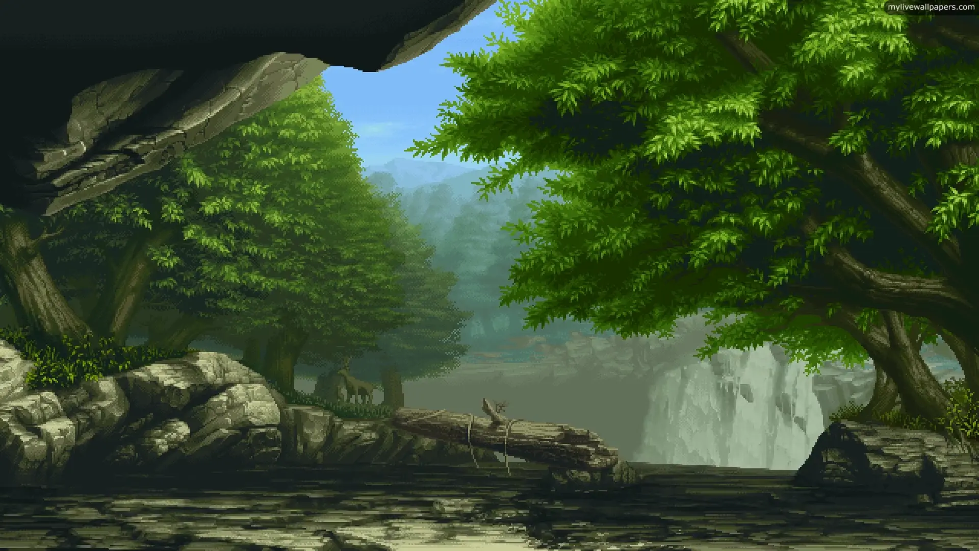 Forest Waterfall Pixel live wallpaper for desktop