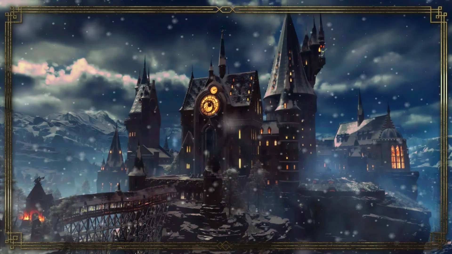 Hogwarts Snowfall Clocktower live wallpaper for desktop