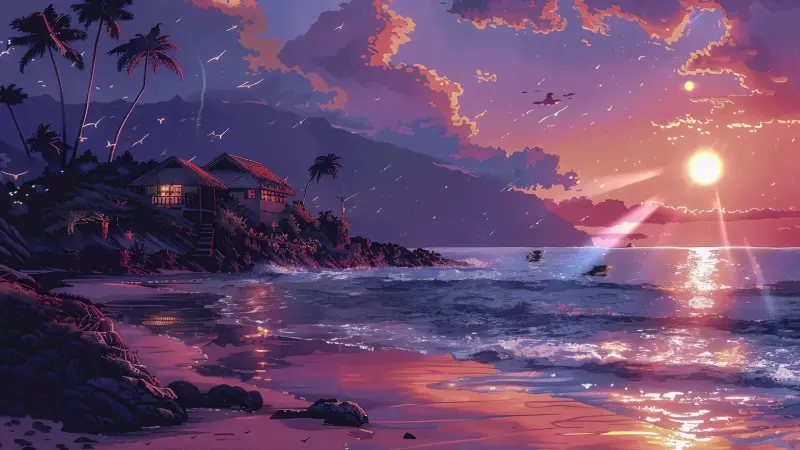 Fading Sun Over Coastline