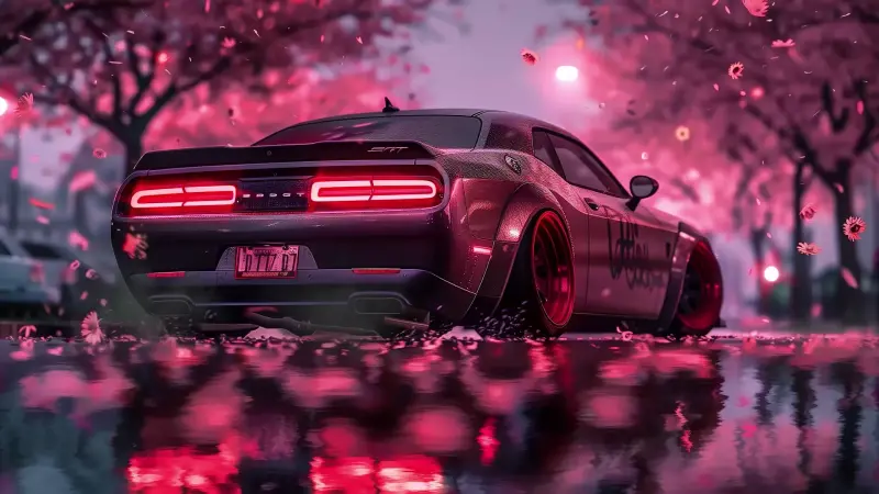 Dodge Challenger under Pink Petals