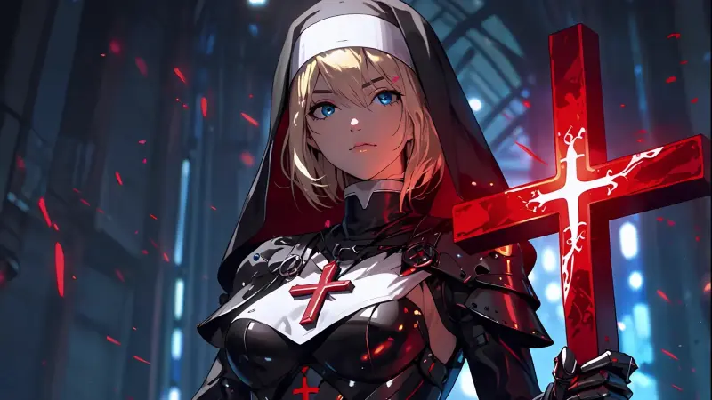 Anime Warrior Nun with Red Cross