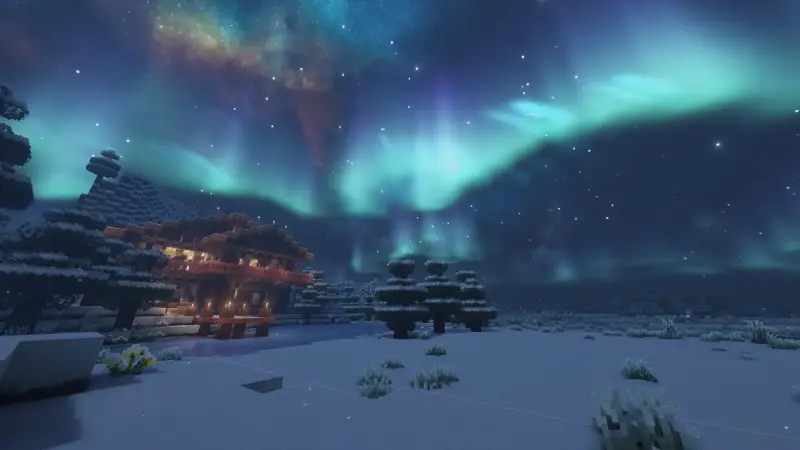 Minecraft Aurora Night Cabin
