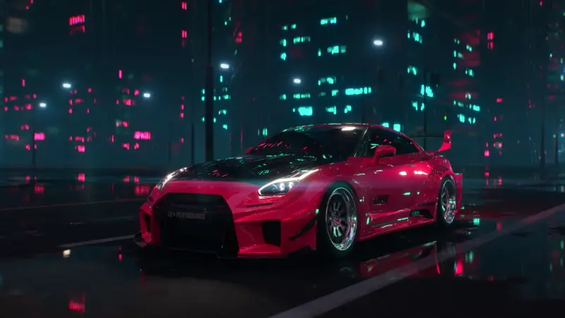 Neon Red GT-R Night Drive
