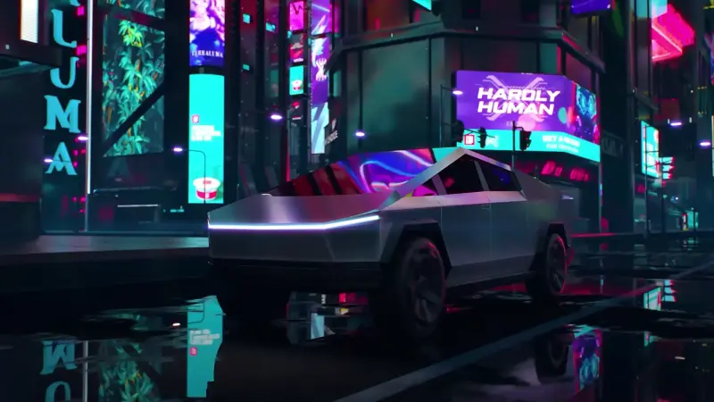 Cybertruck Under City Lights