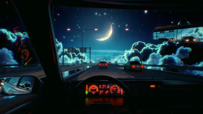 Night Road Through Clouds