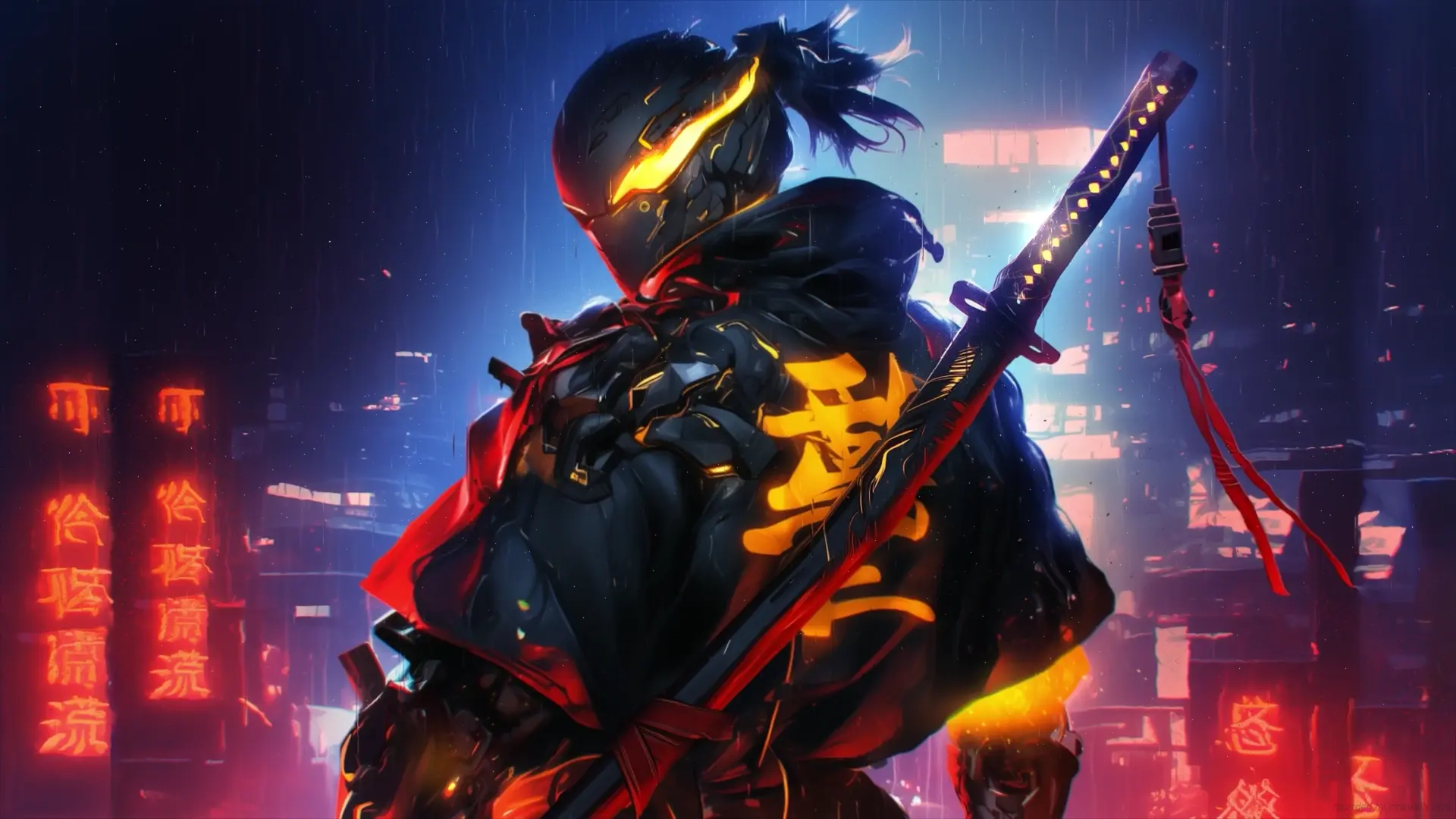 Neon Cyber Samurai live wallpaper for desktop