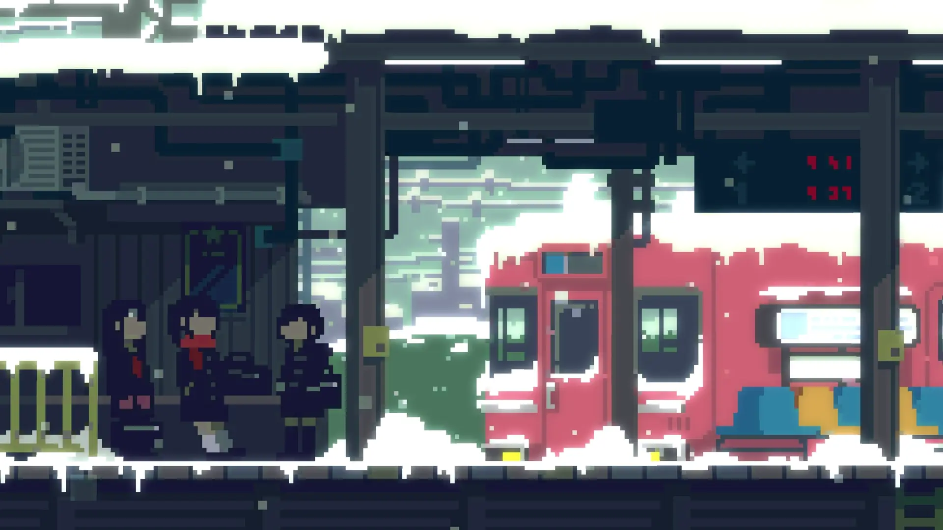Snowy Pixel Train Station live wallpaper for desktop